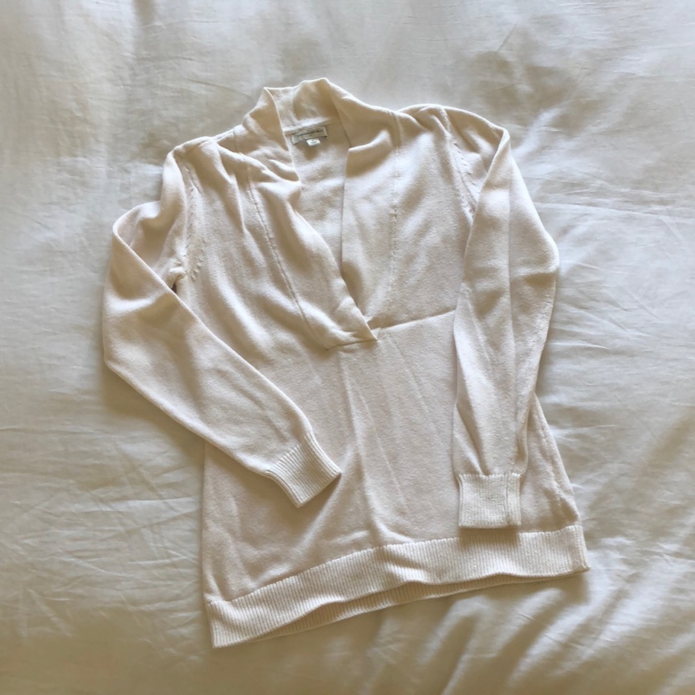 Cream Knit Cowl V-Neck Sweater